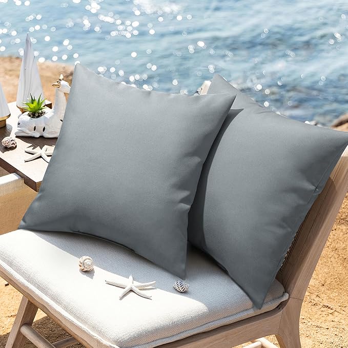 Phantoscope Pack of 2 Premium Dual Usage Outdoor Pillow Inserts, Waterproof Throw Pillows No Cover Needed, Colorful Decorative Couch Sham Cushion Stuffer Patio Couch Tent, Gray 20 x 20 Inches
