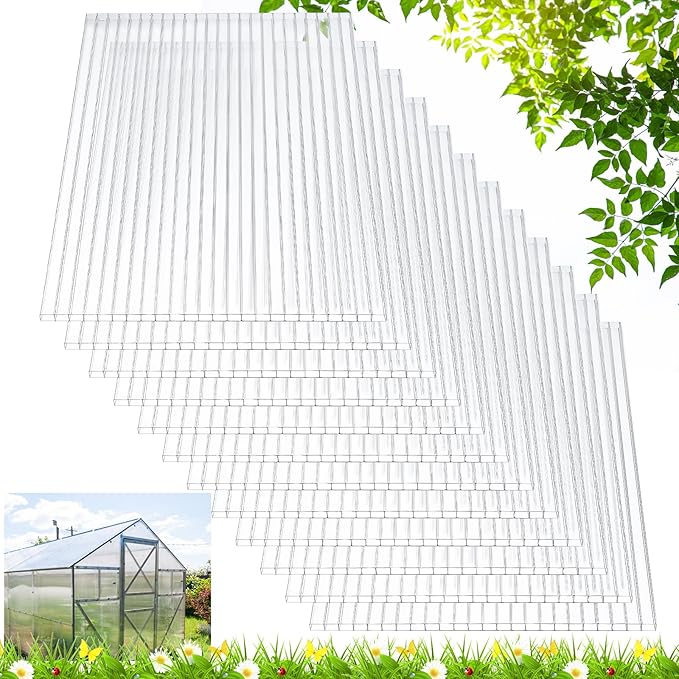 Tatuo 6 Pack 4' X 2' X 0.16'' Polycarbonate Greenhouse Panels Polycarbonate Sheets Twin-Wall Roof Panels Waterproof UV Protected Clear Corrugated Plastic Roofing for Greenhouse Replacement