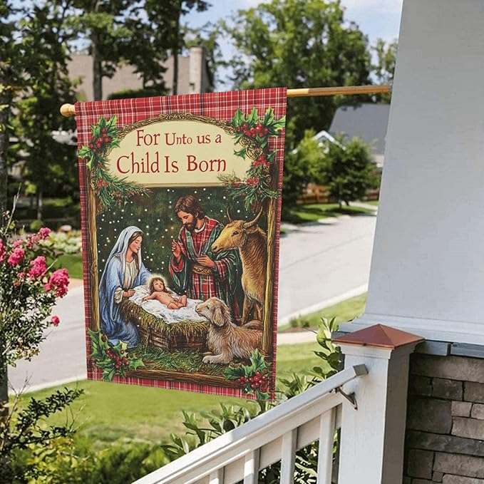 Christmas Birth Garden Flag Vertical Double Sided Outdoor Yard Flags 12.5x18 Inch Burlap Banners Vertical Double Sided for Outdoor Decor Lawn