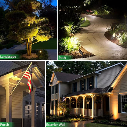 wowlite Landscape Spotlights Outdoor, 12V Low Voltage Landscape Lighting Fixture with 5W MR16 LED Bulb, 2700K Warm White Waterproof Black Aluminum Directional Uplight for Garden Courtyard Pathway