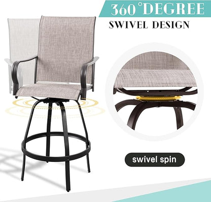 Vongrasig 6 Piece Patio Swivel Bar Chairs, All Weather Metal Textile High Swivel Bar Stools Chairs, Outdoor High Top Bistro Set for Backyard, Lawn Garden, Balcony, Taupe