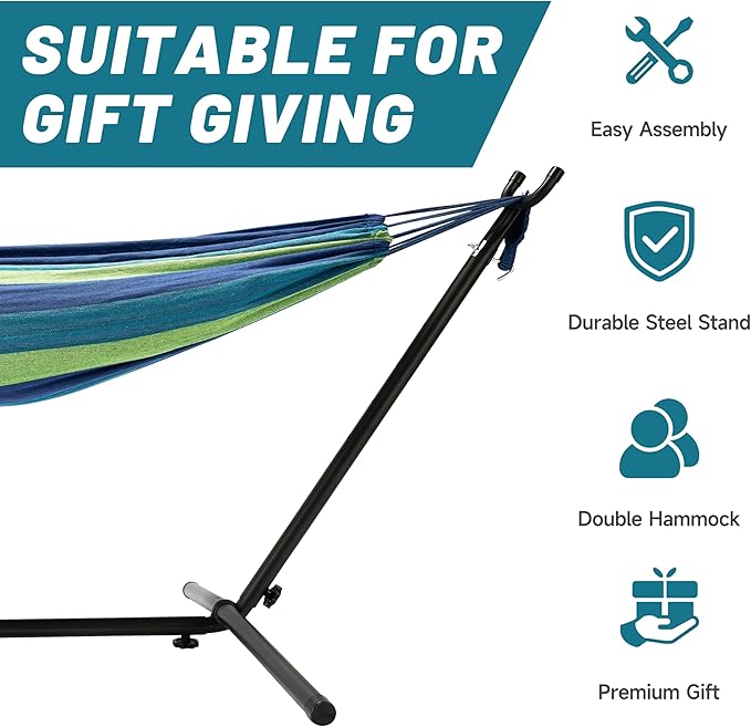 Hammock with Heavy-Duty Steel Stand for Outside，Hammocks 450 Lb Capacity，Portable Hammock，2 People Standing Hammocks，Suitable for Beach，Backyard, Gardens, Patio, Bedroom，100 * 40 * 38 Inch （Blue）