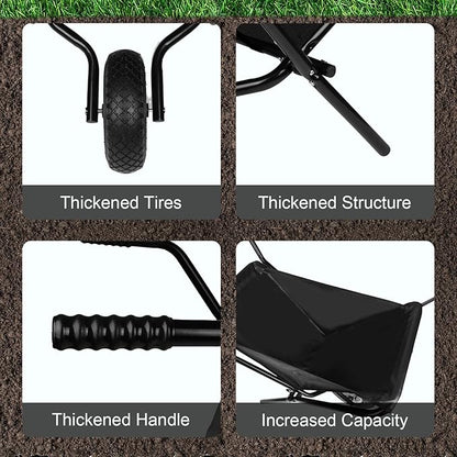Collapsible Wheelbarrow, Foldable Home Utility Yard Wheelbarrow Easy Loading and Dumping Garden Cart Thickened Oxford Cloth Lawn Cart for Nutrient Soil,Grass, Leaf, Garden Supplies