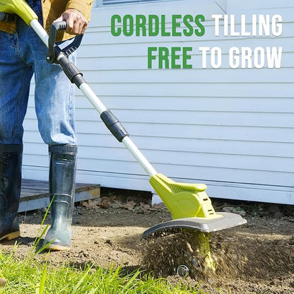 20V Cordless Tiller Cultivator with 48 Steel Tines, 9-inch Wide Battery Powered Garden Cultivator, Mini Tiller for Lawn/Gardening/Soil Cultivation(2*2Ah Battery and Fast Charger Included)