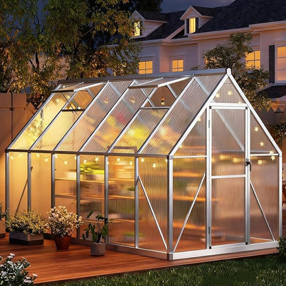 GAOMON 6x11 FT Outdoor Greenhouse with Roof Vent, Heavy Duty Aluminum Polycarbonate Greenhouses, Easy Assembly, Lockable Door, Large Walk-in Greenhouse for Patio, Backyard, Garden