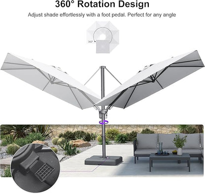 PURPLE LEAF 8' X 8' Swivel Outdoor Patio Aluminum Umbrella with Base Left-right Tilting Cantilever Offset Umbrella with UV Resistant Heavy Duty Fabric for Deck Pool Patio Backyard, Pebble Grey