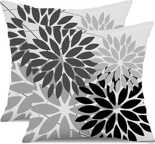 DFXSZ Outdoor Throw Pillow Covers 16x16 Inch Set of 2 Waterproof Spring Summer Geometric Elegant Black Grey Outdoor Pillow Covers for Patio Funiture Garden Couch 158X16