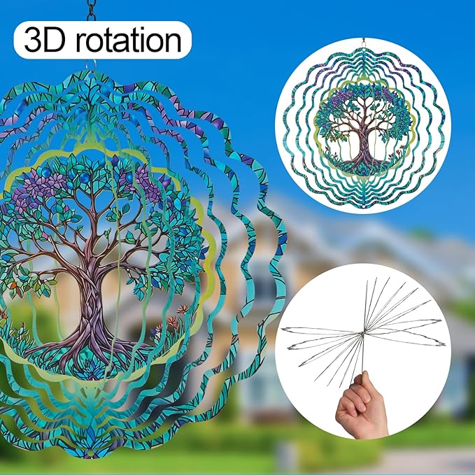 Metal Wind Spinners for Outdoor,Birthday Gifts for Women Mom Grandma, 12 Inch Tree Wind Spinner Bird Devices Deterrent to Scare Birds Away from Yard Patio Farm, Kinetic Sculpture Garden Decor