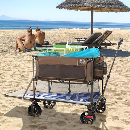 TIMBER RIDGE 400L Large Capacity Folding Double Decker Wagon with Brakes, 54" Extra Long Extender Wagon Cart, 450lbs Heavy Duty Collapsible Cart, All-Terrain Big Wheels for Camping, Sports, Shopping