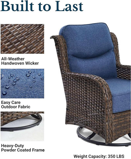 HILLGA Luxury Patio Furniture Set with 6-Inch Thick Cushions, High Back Outdoor Swivel Rocker Chairs, 2-Piece All Weather Conversation Set for Porch Deck Balcony Yard, Blue (V3)