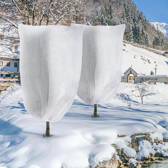 4 Pack Plant Covers Freeze Protection for Winter, Plant Protectors from Animals, Winter Plant Cover with Zipper Drawstring Frost Cloths for Outdoor Plants Shrub Bush Fruit Tree (23.6" x 31.5",White)