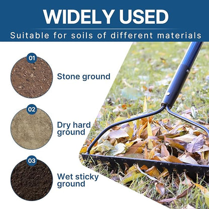 WIKER 14 Tine Metal Garden Rake 57 Inch Heavy Duty Lawn and Soil Leveling Rake with Fiberglass Handle Anti Rust Coating for Gardening Mulch Gravel and Leaf Cleanup