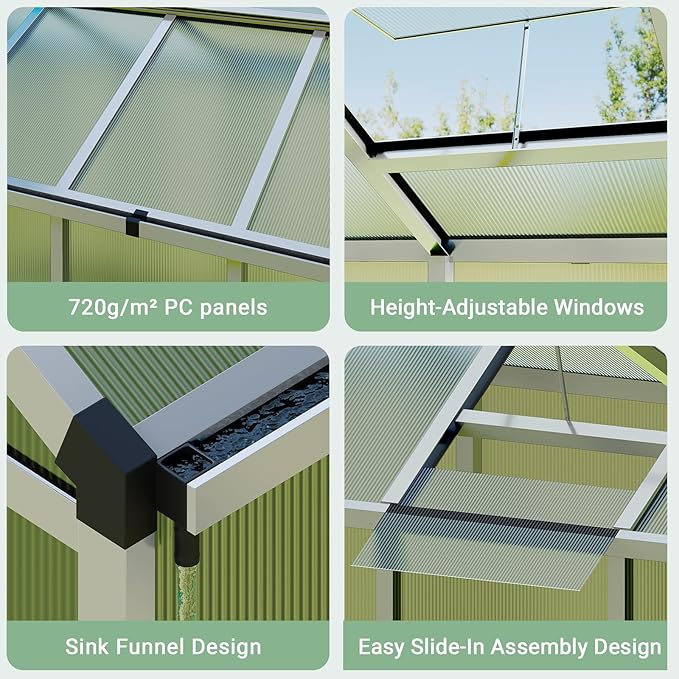 Greenhouse, Greenhouse for Outdoors, Polycarbonate Greenhouses with Quick Setup, Aluminum Frame and Roof Vent, Lockable Door for Backyard, Green Houses for Outside Garden Backyard, Patio