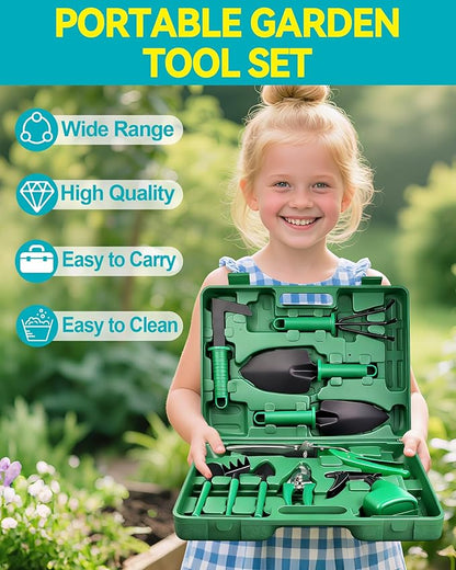 Garden Tool Set, 10pcs Heavy Duty Gardening Tools, Durable Gardenings Hand Tools, Gardening Tool Set with Ergonomic Handle, Gardening Supplies with Storage Box, Ideal Garden Gifts for Women