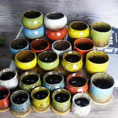 ARTKETTY Succulent Pots, 7.9" Rectangle Succulent Planters with Drainage Tray, Shallow Planters for Indoor Plants Ceramic Cactus Pots Bonsai Flower Plant Container for Home Windowsill Decor