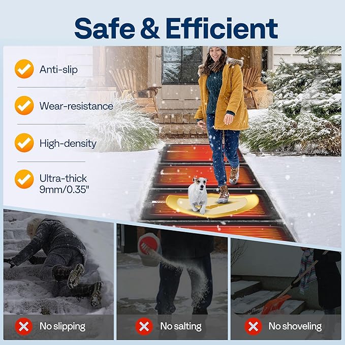 VIVOHOME 23" x 40" Snow Melting Mat with Grounding Wires, 0.35" Thickened SBR Rubber Heated Outdoor Mats, Heated Walkway Mats 1 Pack (Power Cord Not Included)
