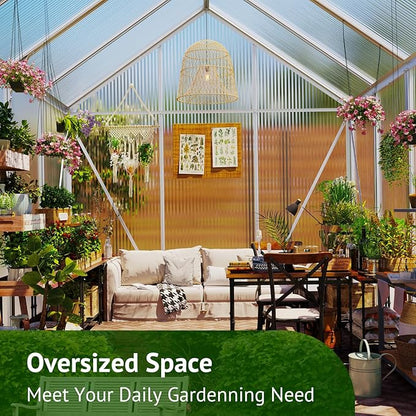 10x6ft Polycarbonate Greenhouse, Heavy Duty Walk-in Aluminum Greenhouse for Outdoors, with Ventilation Window, Sliding Door, Rain Gutter, Green House for Plants Backyard Silver