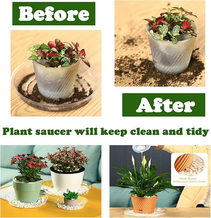 16 Packs 6/8/10/12 Inches Large Clear Plant Saucers for Indoor Outdoor Use Heavy Duty Plastic Plant Trays for Planter Bulk Flower Pot Drip Trays to Catch Water, 4 to 20 Inch