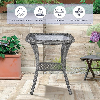 Swivel Patio Chairs sofa Set of 5 with 6" Thick Cushion - Wicker Outdoor Swivel Rocker Patio Chair ,Sofa/Glass coffee table, High Back Comfortable Outdoor Glider Chairs - Grey Wicker | Blue Cushions