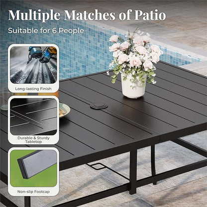 Patio Dining Set 7 Piece Outdoor Furniture Set with Metal Patio Dining Table with Umbrella Hole for Deck Garden Backyard Lawn, Red