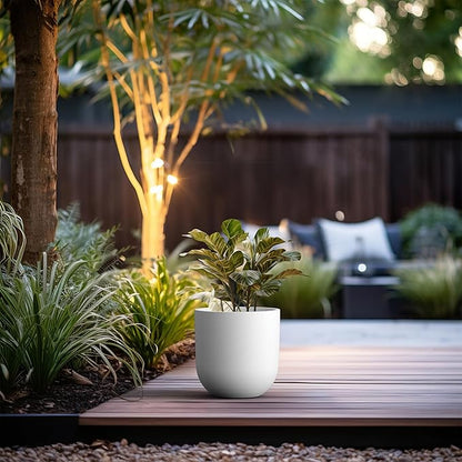 Kante 11.0" Round Concrete Planter, Large Cylinder Plant Pot with Curved Bottom and Drainage Hole, for Indoor and Outdoor Use – Garden or Patio, White Finish with Aqua Blue Interior