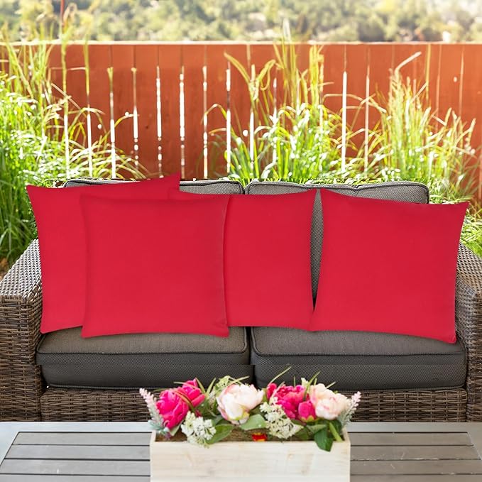 Covers & All Premium Square Throw Pillow Inserts with Covers Set of 4, 20 x 20 Inches Red, Decorative Cushions for Couch Sofa Home Decor Office Travel UV Resistant Waterproof Soft Cushions Pillows