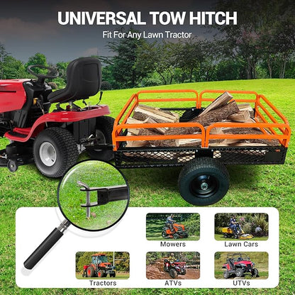 Heavy Duty Tow Behind Dump Cart - 1500 Lb Capacity 15 Cu.Ft Steel Utility Trailer, Removable Sides, Foot-Operated Dump for ATVs, UTVs, Lawn Mowers, Garden Yard