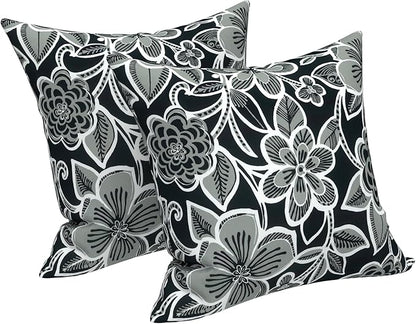 LVTXIII Outdoor Throw Pillow Covers 20 x 20 Inch, Covers ONLY Modern Cute Pattern Decorative Square Toss Pillow Case Pack of 2 for Home Patio Garden Sofa Bed Furniture, Flower Black