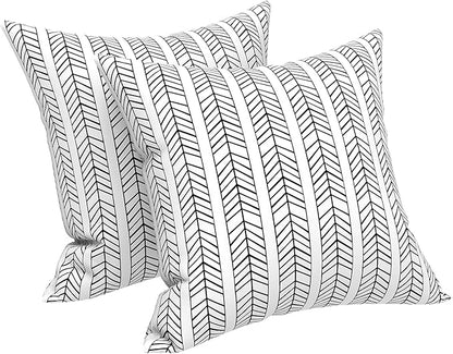 LVTXIII Outdoor Throw Pillow Covers 16 x 16 Inch, Covers ONLY Modern Cute Pattern Decorative Square Toss Pillow Case Pack of 2 for Home Patio Garden Sofa Bed Furniture, Herringbone White