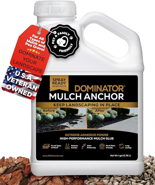 Dominator Mulch Anchor 1 Gallon - Mulch Glue & Gravel Binder, Rock Glue for Landscaping, Pea Gravel & Bark, Strong Stabilizer & Stone Glue Adhesive, Ready to Use, Made in US