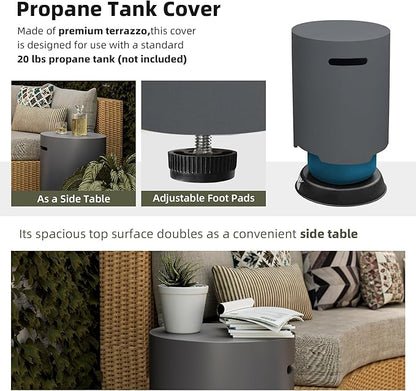 UPHA 42-inch Outdoor Propane Gas Fire Pit Table 50000 BTU Concrete Rectangle FirePit for Outside Patio with Propane Tank Cover, Wind Guad, Blue Glass Rocks, Rain Cover, Grey