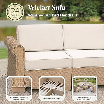 Patio Furniture Set, 6 Piece Outdoor Rattan Wicker Sectional Conversation Set with 5.5" Thick Waterproof Cushions and Coffee Table for Deck Backyard