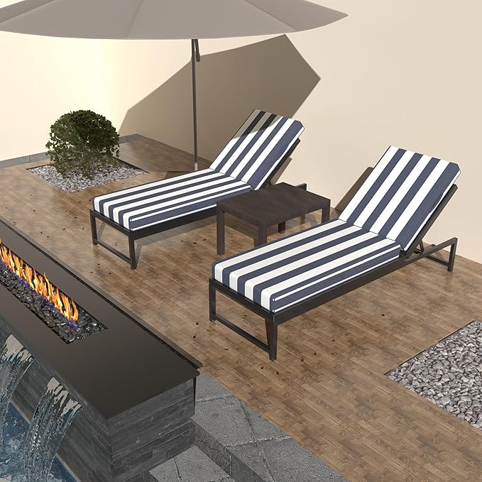 Chaise Lounge Cushions Outdoor Furniture 72 x 21 Inch Olefin Patio Lounge Chair Cushions 4'' Thick Waterproof Outdoor Chaise Cushion Weather Resistant Pool Lounger Cushion (Navy Stripe)