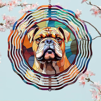 Bulldog Dog Wind Spinners Outdoor Dog Memorial Gifts, 3D Metal Kinetic Hanging Garden Wind Spinner, Spinner Decor, Wind Sculptures for Outdoor & Indoor, Window, Yard Decor (Bulldog 2)