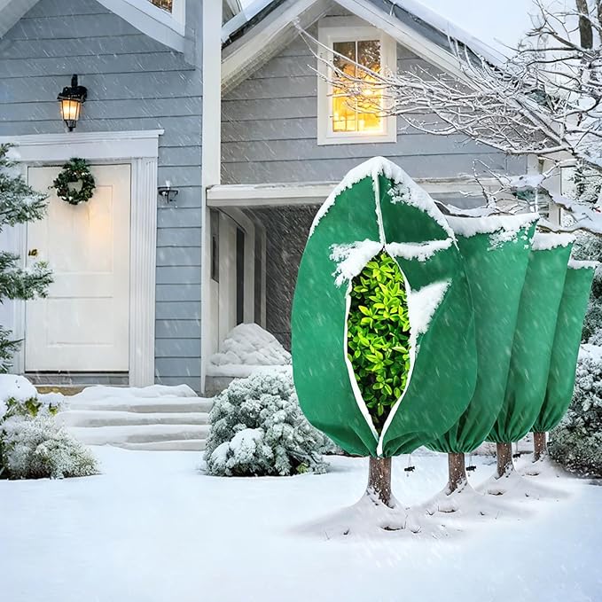 5Pcs Plant Frost Protection Covers 47.2x70.9 Inches – Reusable Breathable Freeze Blankets with Drawstring, Waterproof Non-Woven Fabric Frost Cloth for Winter Plant, Shrub, Tree, and Garden Protection