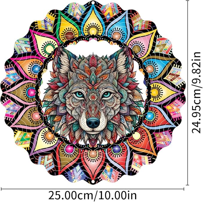 Hanging Wolf Wind Spinner for Outdoor Indoor 3D Stainless Steel Wind Sculptures 10 Inch Cool Animal Metal Wind Spinner for Yard Garden Living Room Zoo Great Gift for Women Friend