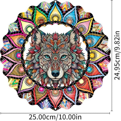 Hanging Wolf Wind Spinner for Outdoor Indoor 3D Stainless Steel Wind Sculptures 10 Inch Cool Animal Metal Wind Spinner for Yard Garden Living Room Zoo Great Gift for Women Friend
