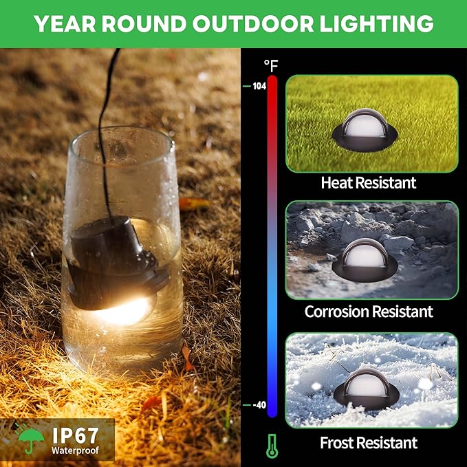 Ground Well Lights, 5 Colors Temp (1800K-5000K) Low Voltage Landscape Inground Lights, LED Outdoor Waterproof IP67, 12V Wired Aluminum Half Sided ORB for Backyard Wall 6W 420LM 8 Pack