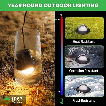 Ground Well Lights, 5 Colors Temp (1800K-5000K) Low Voltage Landscape Inground Lights, LED Outdoor Waterproof IP67, 12V Wired Aluminum Half Sided ORB for Backyard Wall 6W 420LM 8 Pack