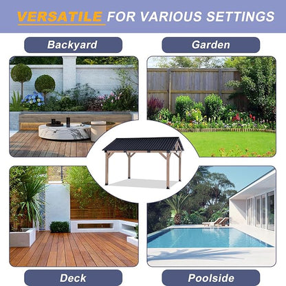 CHARMELEON 12x14 Cedar Wood Gazebo,Heavy Duty Patio Gazebo with Metal Gable Roof,Permanent Hardtop Gazebos Pavilion for Backyard,Outdoor,Deck,Garden,Porch