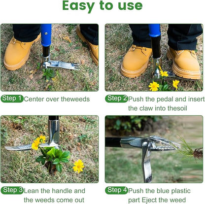 Stainless Steel Stand Up Weed Puller Tool - 51" Long Ergonomic Handle with Easy-Eject Claw, No-Bend Weeding Tool for Deep Roots, Heavy Duty Garden Weeder for Hard Soil & Dandelions