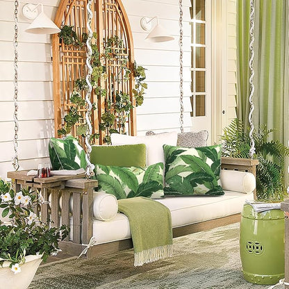 LVTXIII Set of 2 Patio Lumbar Pillows, 12”x20” Fade Resistant Outdoor Lumbar Pillow with Inners, Fluffy Decorative Garden Lumbar Cushions for Home Patio Coach Sofa Use, Swaying Palms Green