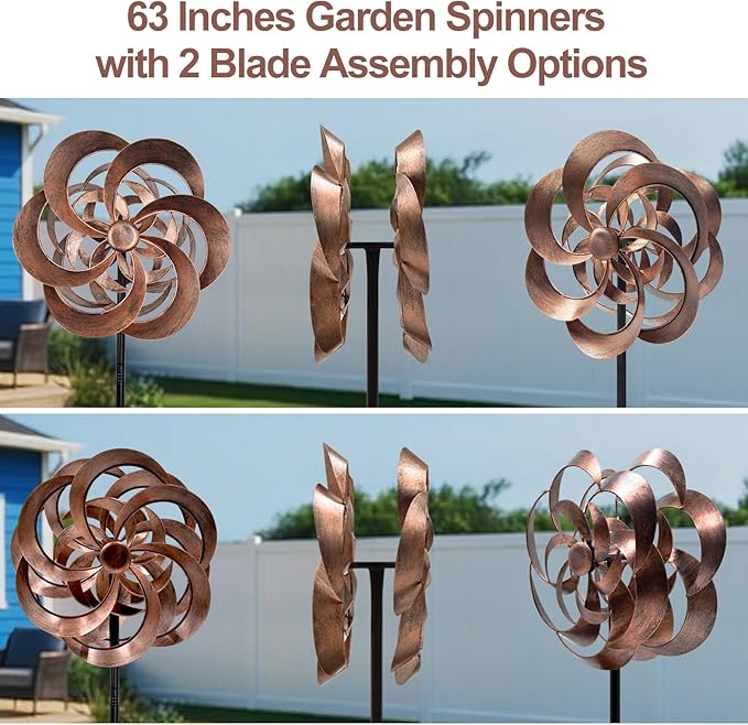 Garden Wind Spinners Outdoor Metal, Copper Kinetic Wind Sculptures & Spinner Yard Art for Outdoor Patio Lawn Decoration