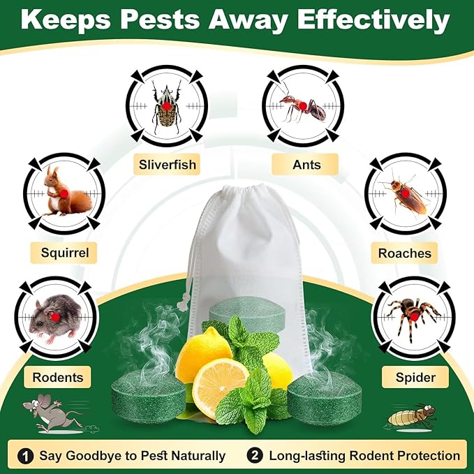 32PCS Mouse Rodent Repellent, Natural Mouse Repellent Peppermint Oil for Mice, Rats, Squirrels, Spiders and Pests, Keeps Pests Away Effectively from Garden & Home, Indoor & Outdoor Use (Peppermint)
