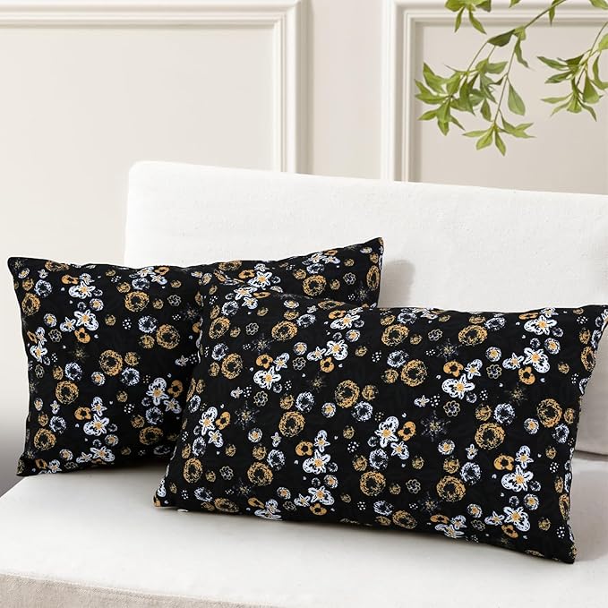 idee-home Outdoor Pillows with Inserts Included, Patio Outside Lumbar Pillows Waterproof Set of 2, 12 x 20 inch