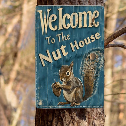 Funny Squirrels Signs Welcome To The Nut House Squirrels Stuff For Indoor Outdoor Decor 12x8 Inches (Navy)