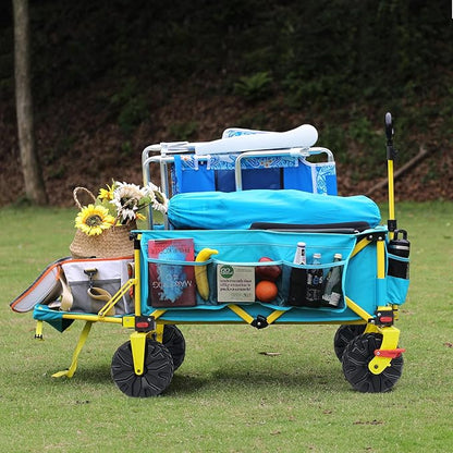 Old Bahama Bay 550lbs Extra Long 49" L Beach Wagon with Big Wheels with Brake for Sand, Collapsible Utility Beach Cart Heavy Duty Folding Wagon,Ideal for Outdoor Sand Camping Garden Pet