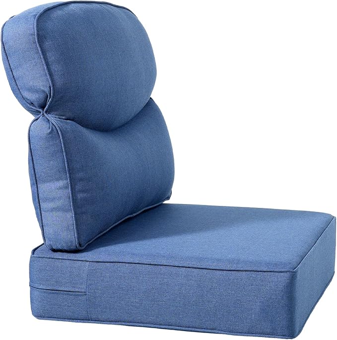 Luxury 22x24/22x25 6-Inch Smile Patio Cushions for Outdoor Furniture Set of 6 - Thick Back & Deep Seat Outside Chair Cushions for Rattan Metal Glider Loveseat Sectional Sofa - Navy Blue