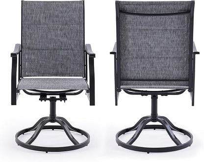 Patio Swivel Chairs Set of 2, Outdoor Dining Chairs with Padded Textilene, Swivel & Rocker Metal Outdoor Patio Dining Chairs All-Weather for Backyard, Grey Fabric with Black Frame