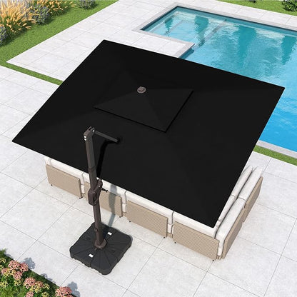 10x13 FT Cantilever Patio Umbrella Double Top Outdoor Rectangular Large Heavy Duty Aluminum Offset Umbrellas with 7 Level Tilt 360-degree Rotation for Pool Garden Deck, Black